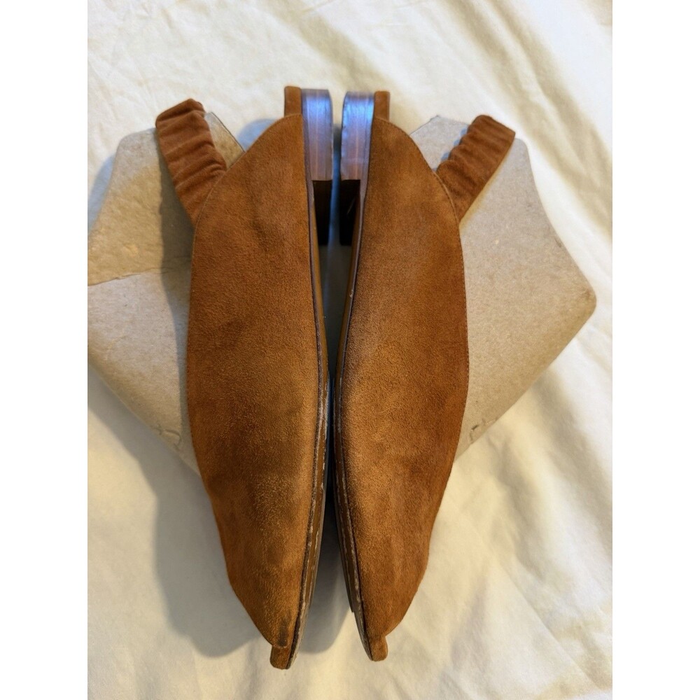 Sezane Brown Suede Peep-Toe Slingback Flat Mules Size 41 (US 10) Deep V Vamp - Picture 5 of 15